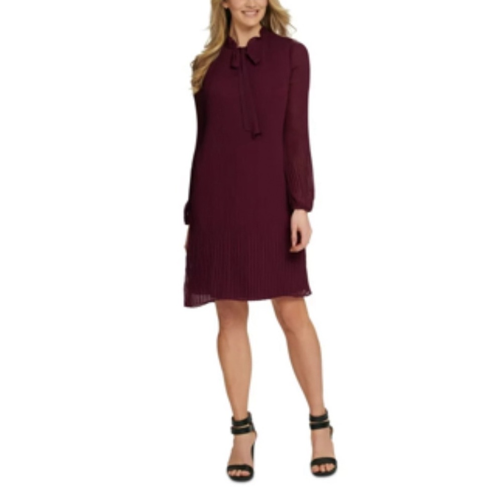 DKNY Burgundy Pleated Dress Size 8